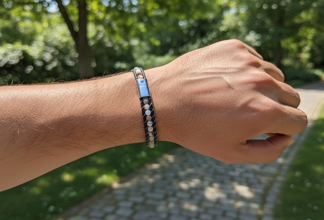 Erkek Bileklik - Deri Akik