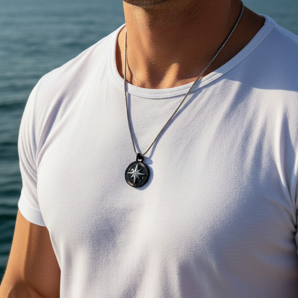 Black Compass Star Men's Necklace