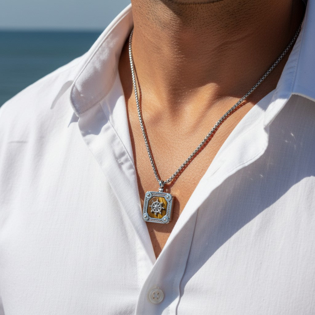 Anchor Men's Necklace with Stone Detail