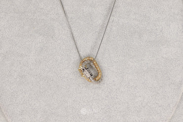 Onurla men's necklace with interlocking gold and silver carabiner pendants, fully encrusted with zircon stones on a fine snake chain.