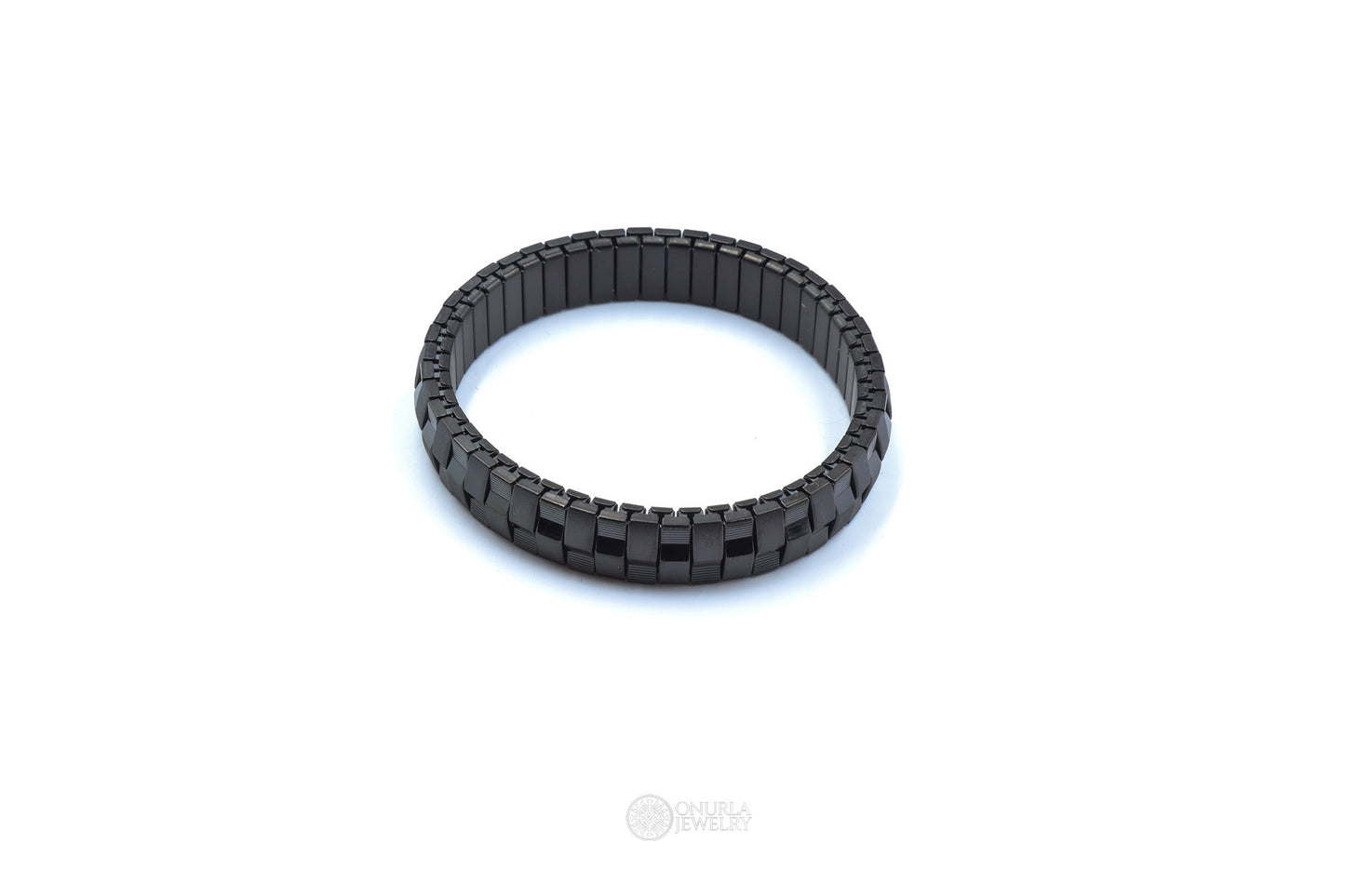 Black Segment Men's Bracelet - Steel Spring