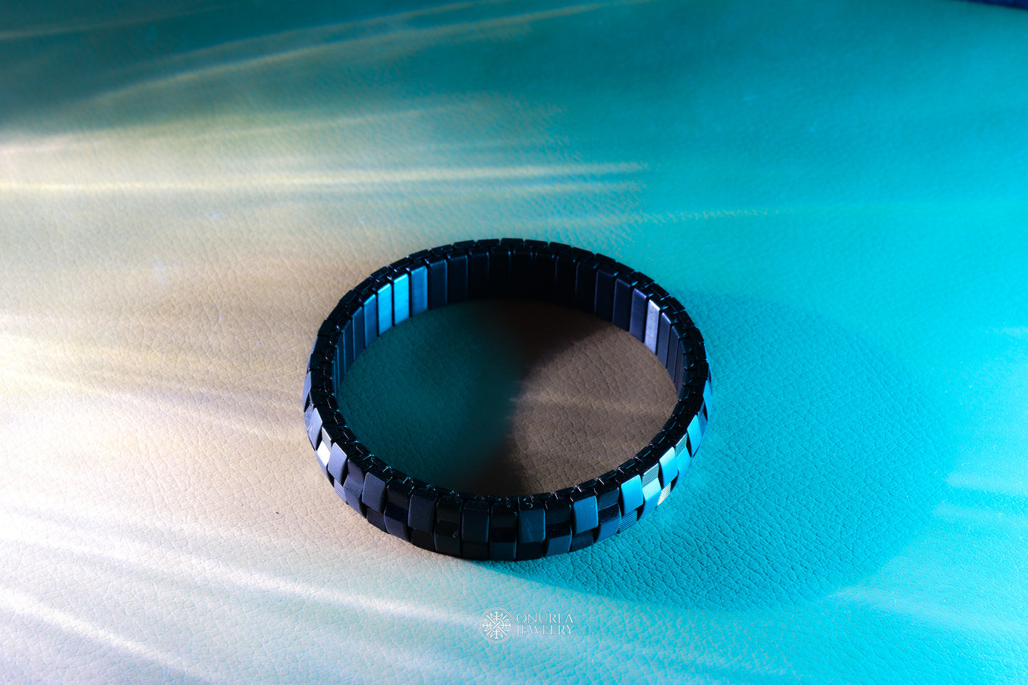 Black Segment Men's Bracelet - Steel Spring