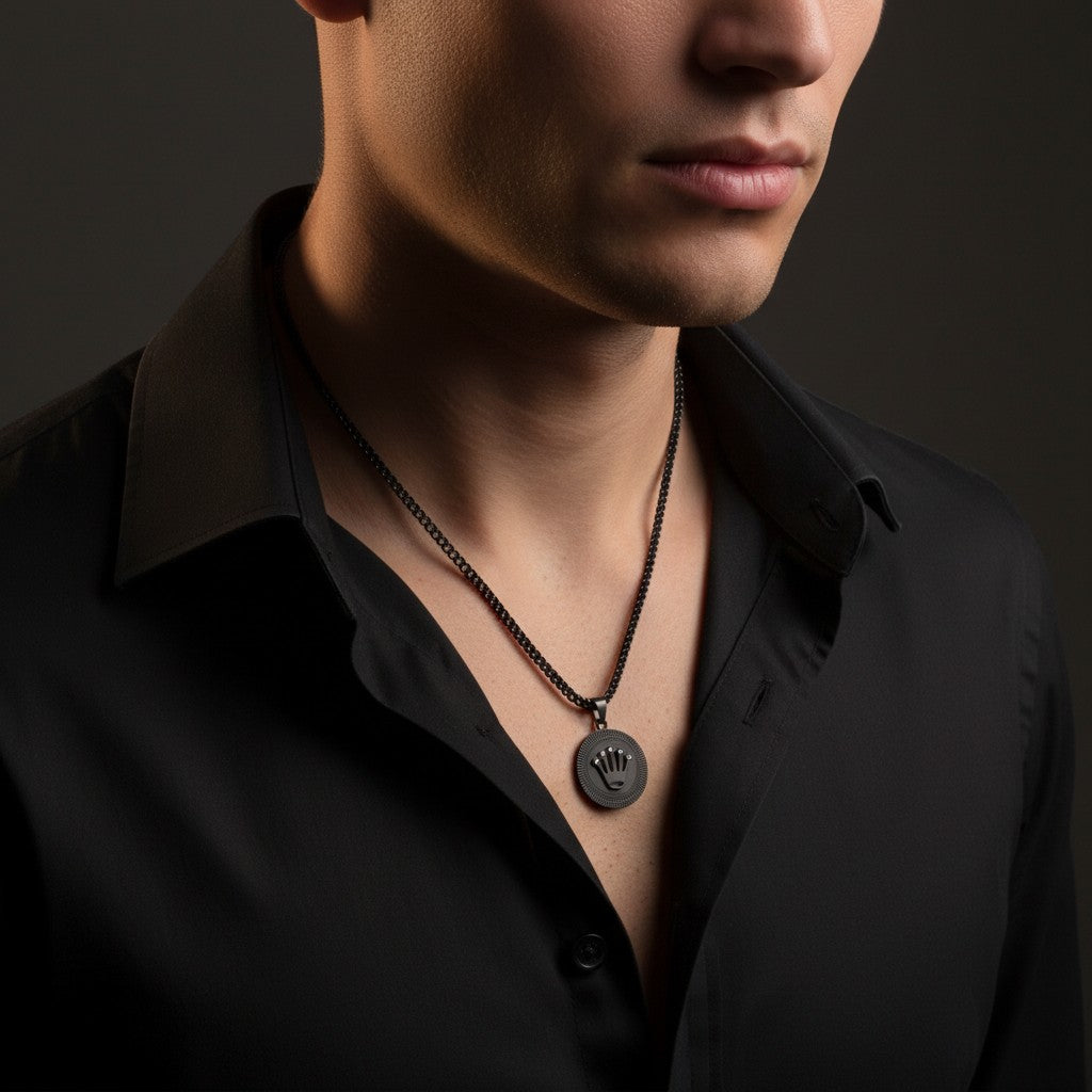 Black Crown Pendant Necklace