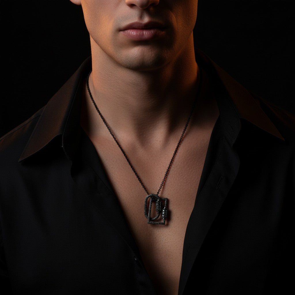 Black Necklace with Ring Detail