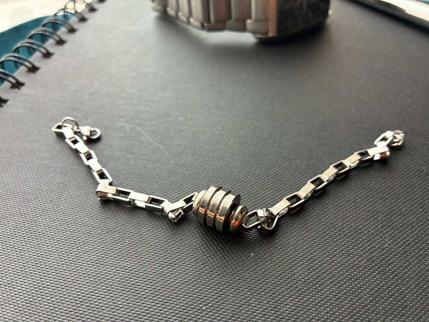 Cylindrical Detail Steel Chain Men's Bracelet